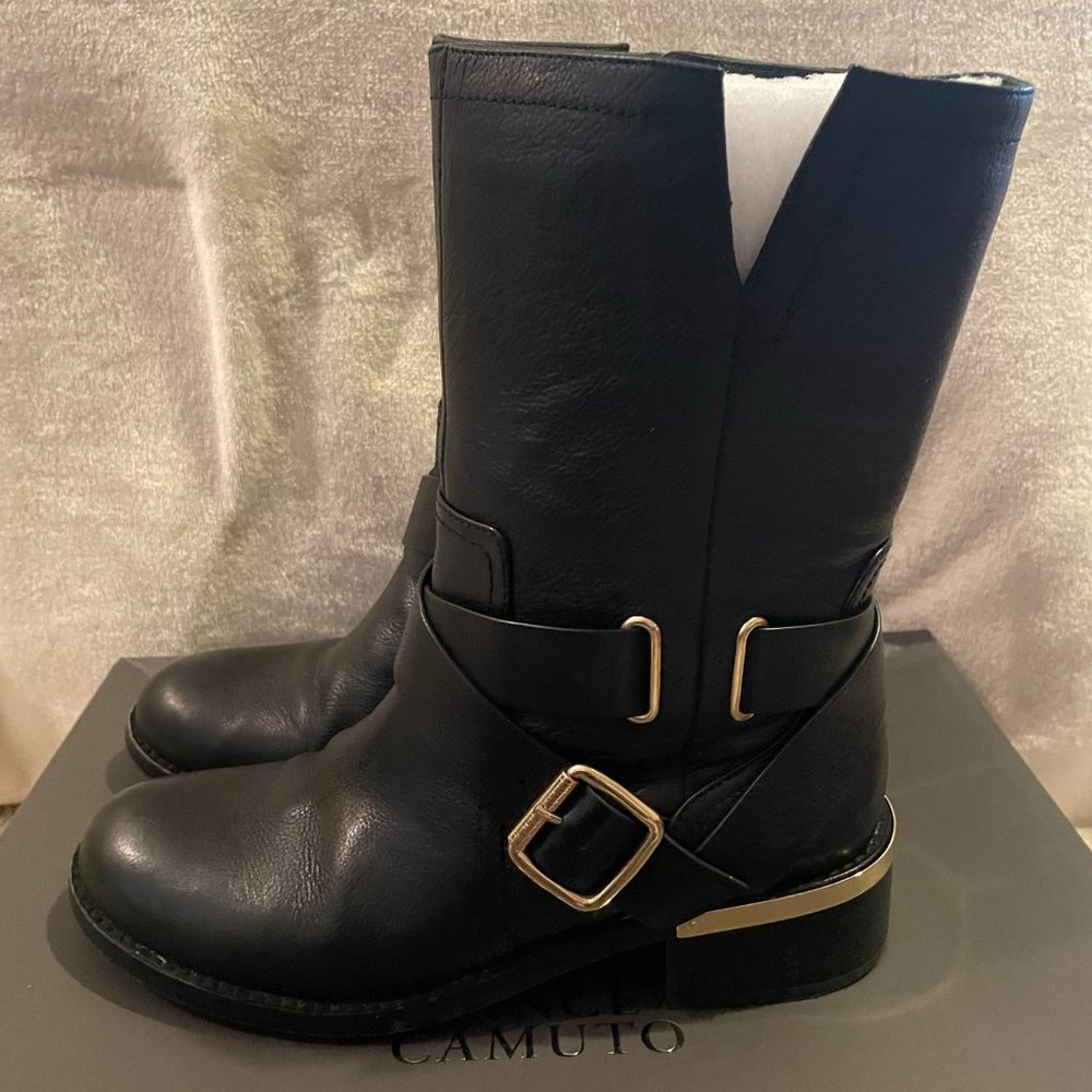 Vince Camuto Wethima Black Leather Moto Boots - Size 8.5 M - Picture 2 of 8